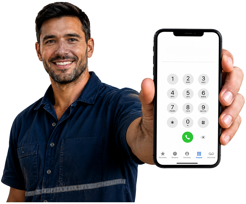 Waverley Blocked Drains plumber holding a phone — call 1300 261 965